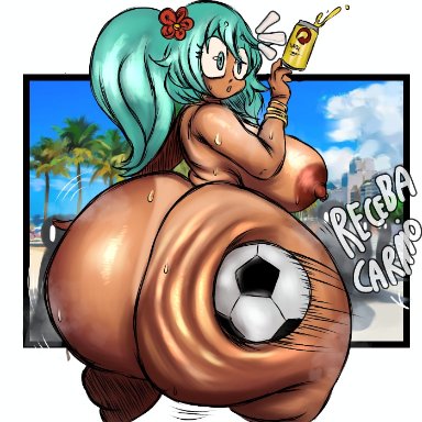 vocaloid, brazilian miku, hatsune miku, 1 anothercat, anothercat, 1girls, areola, ass, ass focus, behind view, big areola, big ass, big breasts, big butt, big nipples