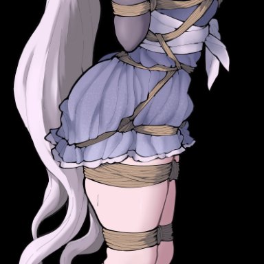 rwby, weiss schnee, dhxxhl, 1girls, ankles tied, arms behind back, arms bound, arms bound behind back, arms tied, arms tied behind back, ass, blue eyes, bondage, bondage harness, bound