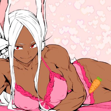 my hero academia, miruko, rumi usagiyama, mirkosimps, parallaxfused, 1girls, animal ears, arm support, armpits, bedroom eyes, biceps, big breasts, breasts, busty, cleavage