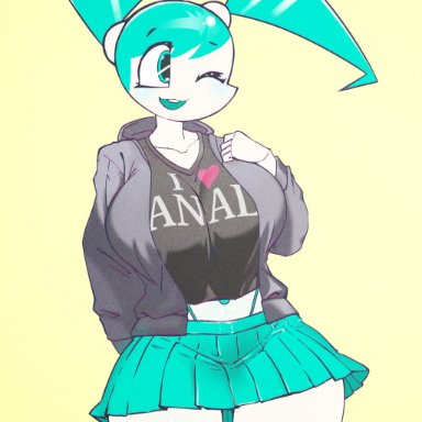 my life as a teenage robot, jenny wakeman, lonlon, female only, hoodie, large breasts, robot girl, skirt