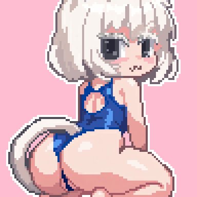 pixel art, chibi, dat ass, cutmi (artist), 1girl, horny face, :3