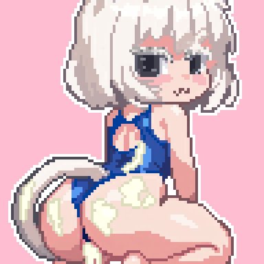 pixel art, chibi, dat ass, cutmi (artist), 1 girl, cum in pussy, cum inside, cum, horny face, :3