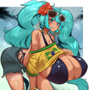 vocaloid, brazilian miku, hatsune miku, skeletons62, 1girls, ass, big ass, big breasts, big thighs, bikini, breasts, butt, cyan eyes, cyan hair, female