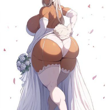 boku no hero academia, my hero academia, mirko, miruko, goldencum34, big ass, big breasts, big butt, bubble butt, exposed ass, fat ass, looking back, sideboob, wedding dress, wedding gloves