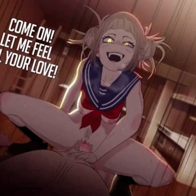 boku no hero academia, my hero academia, himiko toga, crisisbeat, 1boy, cowgirl position, crazy, crazy eyes, crazy girl, female, villain, animated