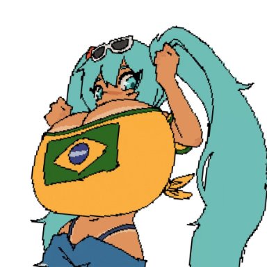 vocaloid, brazilian miku, hatsune miku, gurumo, 1girls, ass, big ass, big breasts, big thighs, bouncing breasts, breasts, butt, cyan eyes, cyan hair, female