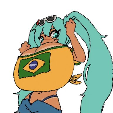 vocaloid, brazilian miku, hatsune miku, gurumo, 1girls, ass, big ass, big breasts, big thighs, blue hair, bouncing breasts, breasts, butt, cleavage, cyan eyes