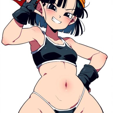 calvin klein, dragon ball, dragon ball (series), dragon ball gt, dragon ball z, pan (dragon ball), artist request, 1girls, aged up, athletic female, bandana, black clothing, black eyes, black hair, cameltoe