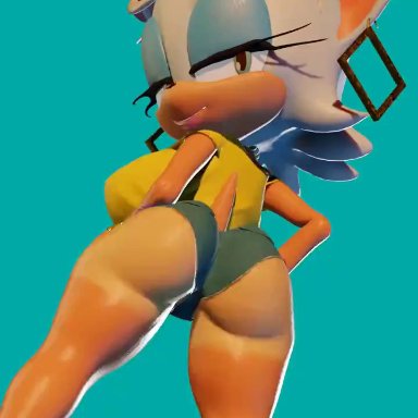 sonic (series), vocaloid, brazilian miku, hatsune miku, rouge the bat, jojomingles, 1girls, ass, ass focus, big ass, big butt, bouncing breasts, brazilian miku (cosplay), huge breasts, jiggle