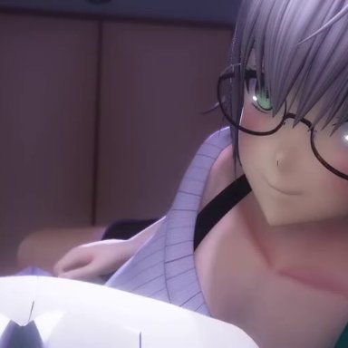 hololive, hololive fantasy, hololive japan, shirogane noel, cameel (cameel mmd), 1boy, 1girls, bad translation, binaural microphone, breasts, bulge, bulge through clothing, clothed sex, couple, cum