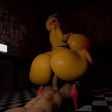 five nights at freddy's, toy chica (fnaf), dasharky3d, an&#237;mated, big penis, cowgirl position, huge ass, huge breasts, sex, yellow body, sound, tagme, video