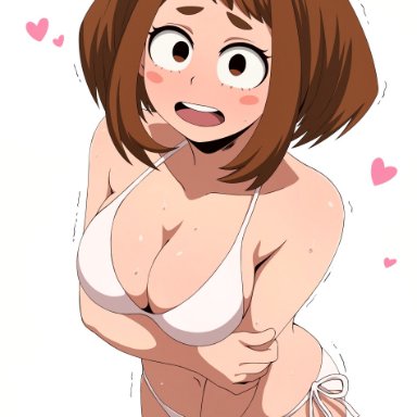 my hero academia, ochako uraraka, tsuranukko, 1girls, ass, big ass, big breasts, bikini, blush, breasts, brown eyes, brown hair, embarrassed, female, female focus