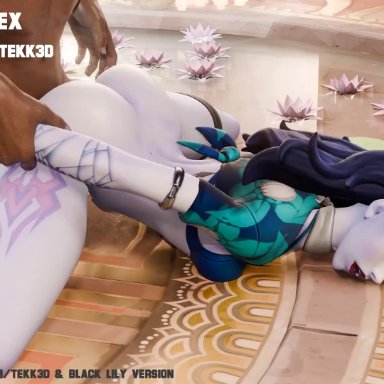 blizzard entertainment, overwatch, overwatch 2, reaper, widowmaker, tekksex, 1girls, alternate costume, alternate hairstyle, arched back, ass, ass focus, ass jiggle, ass shake, ass up