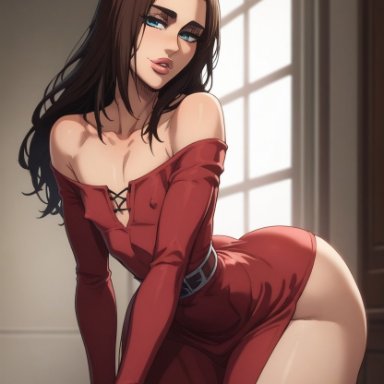 attack on titan, shingeki no kyojin, eren jaeger, femboyarashi, 1boy, 1femboy, almost naked, ass, bedroom eyes, big ass, bimbo, bimbo femboy, bimbo lips, bottom heavy, bottom heavy femboy