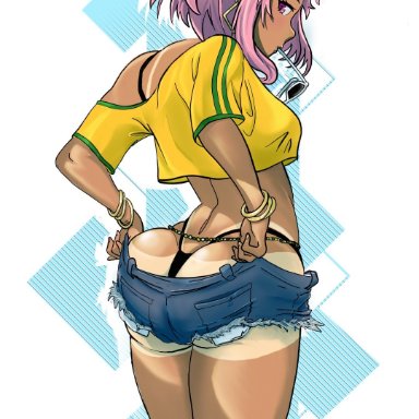 doki doki literature club, projektxi01, 1girls, ass, belly, bra, brazil, brazilian, brazilian female, brown skin, brown-skinned female, butt, crop top, female, female only