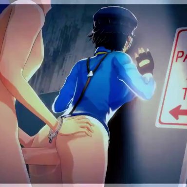 persona, persona 4, shirogane naoto, dussopsfables, imjustthatkinky, nami955, 1boy, 1girls, ass, blue hair, fingerless gloves, headwear, large breasts, penetration, sex