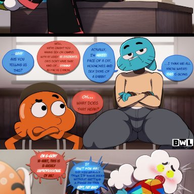 cartoon network, the amazing world of gumball, darwin watterson, gumball watterson, mr. small, blackwhiplash, anthro, ass, blush, felid, forced, group, humanoid, male, male only