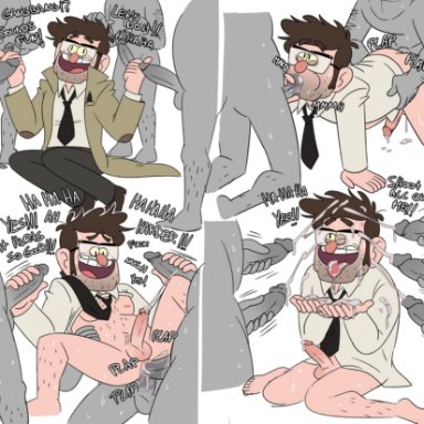 gravity falls, bill cipher, stanford pines, kuruko, body hair, bukkake, cum in mouth, gangbang, gay, gay sex, glasses, male, male only, possession