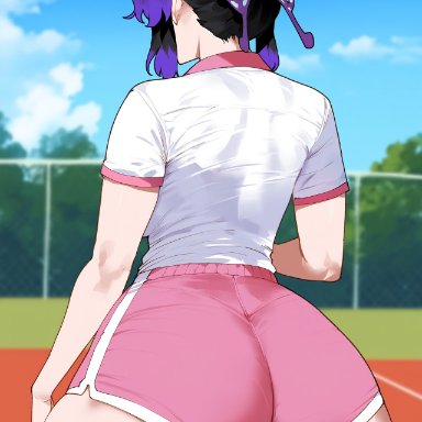 demon slayer, kimetsu no yaiba, kochou shinobu, creamy ai, ass, ass focus, big ass, big butt, black hair, bubble ass, bubble butt, curvy, dat ass, dolphin shorts, fat ass