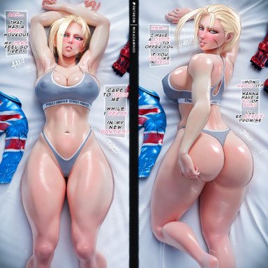 capcom, street fighter, cammy white, mikadawn, 1girls, armpits, ass, ass support, back, back view, backboob, big ass, big breasts, blonde hair, blue eyes