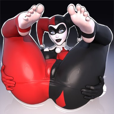 batman (series), dc, dc comics, harley quinn, harley quinn (classic), popogori, 1girls, barefoot, big ass, big breasts, big butt, bodysuit, cameltoe, clothed, clothed female