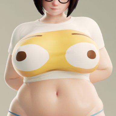 blizzard entertainment, overwatch, mei (overwatch), fugtrup, 1girls, arms behind back, asian, asian female, bangs, belly, big breasts, blue panties, blue thong, breasts, brown eyes