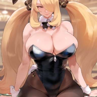 game freak, nintendo, pokemon, pokemon dppt, cynthia (pokemon), floox, 1girls, breasts, female, hips, huge breasts, large breasts, light skin, light-skinned female, long hair