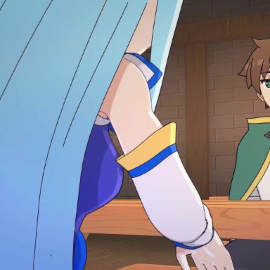 aqua (konosuba), satou kazuma, amplected, 1boy, 1girl1boy, 1girls, big breasts, blue eyes, blue hair, bouncing breasts, cum, cum in mouth, cum in pussy, cum on face, deepthroat