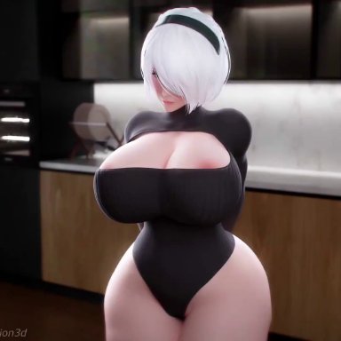 nier: automata, overwatch, tracer, yorha 2b, reinamation3d, 1boy, 1girls, anal, anal penetration, anal sex, balls, big ass, big breasts, big penis, bouncing breasts