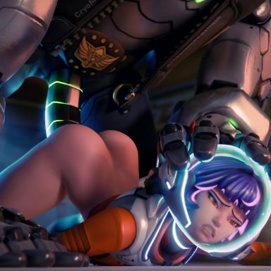 overwatch, overwatch 2, ashe (overwatch), bob (overwatch), juno (overwatch), cryomaniac, 1boy, 2girls, female, female focus, female penetrated, forced, from behind, fucked from behind, penetration from behind