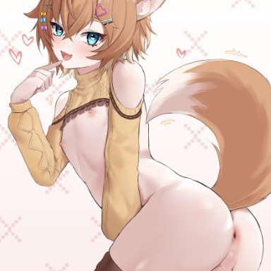 pankyvt, 1boy, 1femboy, animal humanoid, anus, ass, femboy, femboy only, fox humanoid, gay, heart-shaped pupils, male, male only, penis, presenting anus