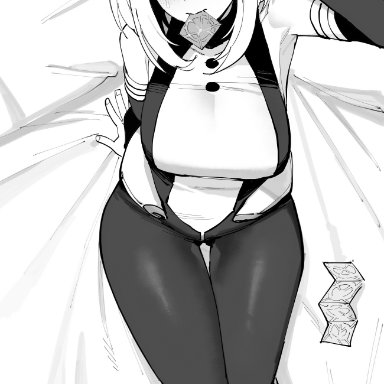 my hero academia, ochako uraraka, ratatatat74, 1girls, bed, big breasts, blush, clothed, clothing, condom, condom in mouth, female, female focus, female only, large breasts