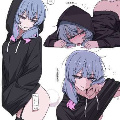 rabbit hole (vocaloid), vocaloid, hatsune miku, caststation, after sex, ass up, bottomless, bunny tail, face down ass up, garter straps, hoodie, hoodie only, oversized clothes, sweat, tired