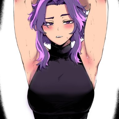 my hero academia, kaina tsutsumi, lady nagant, tsutsumi kaina, masoq095, armpits, big breasts, breasts, clothed, fit female, purple eyes, purple hair, solo, solo female, solo focus