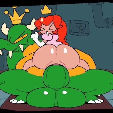 mario (series), nintendo, bowser, king koopa, princess peach, princess toadstool, superiorfox, 1boy, 1girls, anthro, anus, ass, balls, belly, big balls