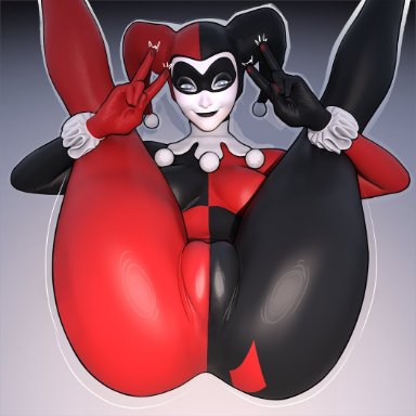 batman (series), dc, dc comics, harley quinn, harley quinn (classic), popogori, 1girls, big ass, big breasts, big butt, bodysuit, cameltoe, clothed, clothed female, clothing