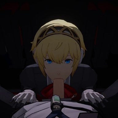 persona, persona 3, persona 3 reload, aigis (persona), makoto yuki, lazyprocrastinator, 1boy, 1boy1girl, 1girls, blonde hair, blowjob, fellatio, female, giver pov, male