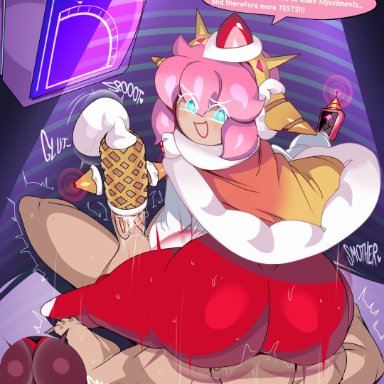 cookie run, cookie run kingdom, strawberry crepe cookie, captain kirb, 2boys, 2males, ass, ass smothering, big ass, big butt, big penis, blue eyes, clothed, clothed femboy, clothed male