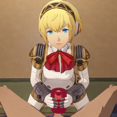 persona, persona 3, persona 3 reload, aigis (persona), makoto yuki, lazyprocrastinator, artificial vagina, blonde hair, onahole, penetrable sex toy, penis, robot, robot girl, short hair, 3d (artwork)