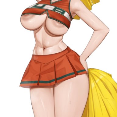 my hero academia, momo yaoyorozu, senju (snz0), 1girls, arms up, ass, big ass, big breasts, black eyes, black hair, blush, breasts, cheerleader, cheerleader uniform, choker