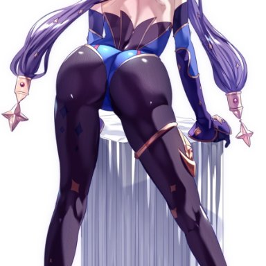 genshin impact, mona (genshin impact), ass focus, bodysuit, clothed, dat ass, huge ass, thick thighs