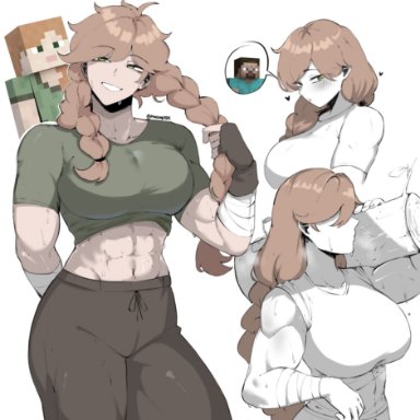 minecraft, alex (minecraft), masoq095, 1girls, abs, ass, big ass, big breasts, big thighs, blush, breasts, buff, butt, female, female focus