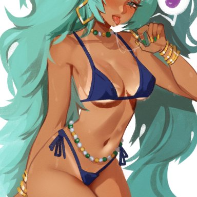 vocaloid, brazilian miku, hatsune miku, maewix1, 1girls, bikini, blep, blue bikini, brazil, brazilian, brazilian female, clothed, clothing, earrings, female