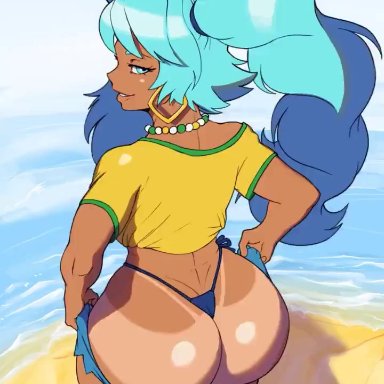 vocaloid, brazilian miku, hatsune miku, bbvshh, delalicious3, flait, 1girl, 1girls, ass, ass jiggle, beach, beach background, big ass, big butt, blue hair