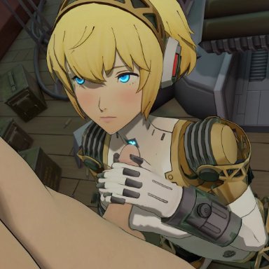 persona, persona 3, persona 3 reload, aigis (persona), makoto yuki, lazyprocrastinator, 1boy, blonde hair, blue eyes, cum, cum on body, cum on upper body, cumshot, ejaculation, handjob