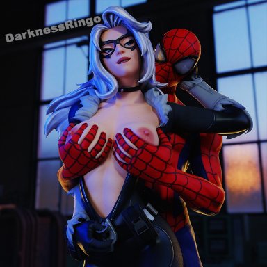 fortnite, fortnite: battle royale, marvel, marvel comics, spider-man (series), black cat (fortnite), black cat (marvel), felicia hardy, peter parker, spider-man, spider-man (fortnite), blackcat, darknessringo, 1boy, 1boy1girl