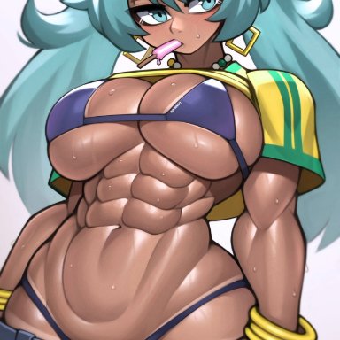 vocaloid, brazilian miku, hatsune miku, roadi3, 1girls, abs, bare arms, big breasts, blue eyes, blue hair, bra, brazil, brazilian, brazilian female, clothed