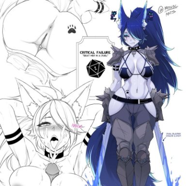 dungeons and dragons, spite (vtuber), myth1c, myth1carts, 1boy, 1girls, animal ears, anus, areolae, ass, blue eyes, blue hair, blue skin, breasts, dog ears