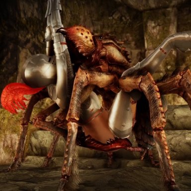 bethesda softworks, skyrim, frostbite spider, kardia of rhodes, opennsfwsp, sktorus, arachnid, arachnophilia, armor, bikini armor, bug, catacombs, cobweb, cobwebs, dungeon