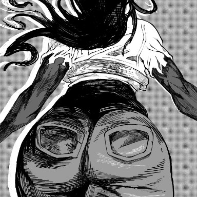 chainsaw man, mitaka asa, yoru (chainsaw man), melletprout, back view, big ass, big butt, big thighs, black hair, black pants, bubble butt, child bearing hips, curvy, fat ass, fat butt